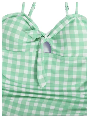 Image of Floerns Girl's Gingham Print Ruched Cut Out Knot Front One Piece Swimsuit