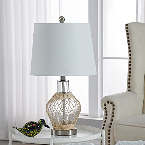 Maxax Glass Table Lamp, Nautical Rattan Gourd Bedside Lamp With White Shade For Living Room Bedroom Beach Nightstand - 22.5 Inches #TOP7