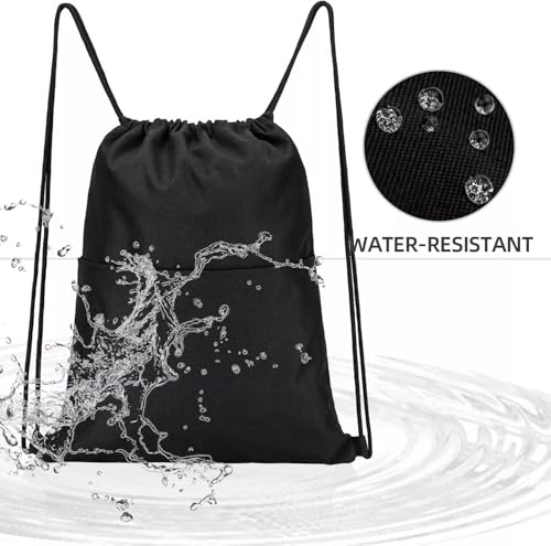 1Pc Black Drawstring Bag Waterproof Oxford String Backpack Foldable Cinch Bag for Travel, Swimming, Fitness, Cycling4