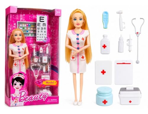 Image of BKDT Marketing Doctor Doll Playset for Girls, Doctor Nurse Doll & 11 Medical Accessories, Pretend Play Medical Kit, Educational Role Play Toy, Birthday Gift for Kids Age 3 4 5 6 Years