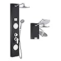 ROVOGO Stainless Steel Rainfall Shower Panel Tower System, 9-inch Overhead Shower + 2 Body Massage Sprays + 3-Mode Handheld, Multi-Function Shower Column with Temperature Display, Black