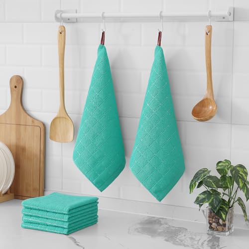 Image of Homaxy 100% Cotton Terry Kitchen Towels, 12 Pack, Turquoise