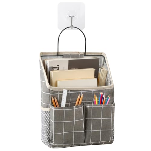 DecorDwell Wall Hanging Organizer Bag, Wall Hanging Storage Bags with Pockets, Fabric Baskets for Storage with Metal Frame, Stylish Hang Pouches with Side Mesh Pocket for Bedroom, Bathroom, Kitchen