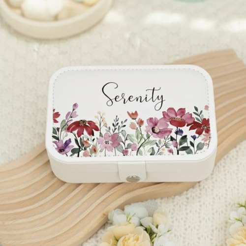 Image of PRIMIT Personalized Jewelry Box for Women & Girls - Travel Jewelry Organizer with Custom Name & Floral Design, Bridesmaid, Wedding, Anniversary (White)