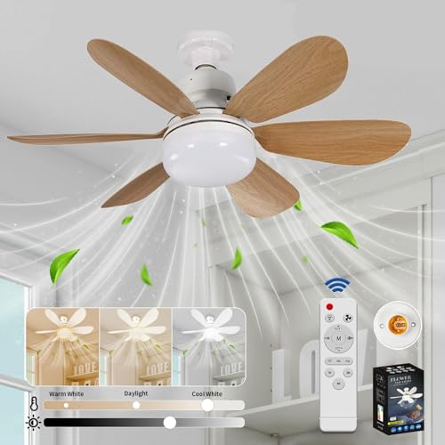 VHV Ventilateur de Plafond avec Lumière et Telecommande, LED Ventilateur Dimmable Plafonnier avec 40W E27 Lampe Intégrée, 6 Pales, 3 Vitesses, Silencieux,...