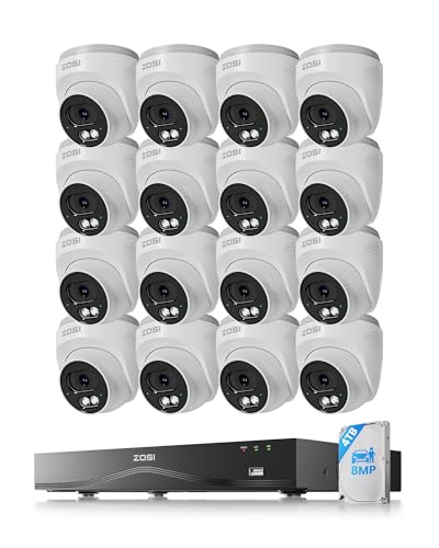 Kit de Caméras de Surveillance PoE 4K ZOSI - NVR 8CH avec Disque Dur 4TB, 8MP, Détection IA Personne/Véhicule, Vision Nuit 30m, Enregistrement 24/7, Étanche IP66