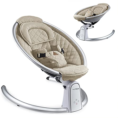 Hot Mom New Baumwolle Babywippe mit Vibration Babywiege mit 5 Schwingungsamplituden, Bluetooth Musik, Leichter Babyschaukelstuhl mit Smoother Schaukelbewegung, 2022 Style (Sand)