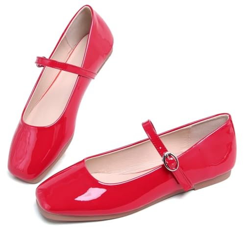 Image of LUXINYU Women's Slip on Flats,Classy Round Toe Solid Classic Mary Jane Ballet Dance Shoes Soft Comfortable PU Flat Shoes