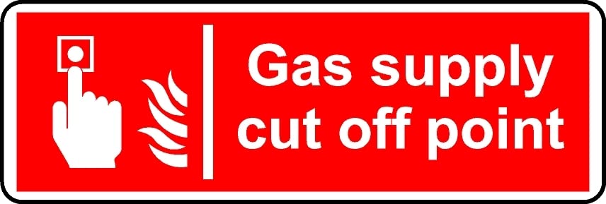 Gas Supply Cut Off Point Safety Sign (L) - Self Adhesive Sticker (300m x 100mm)
