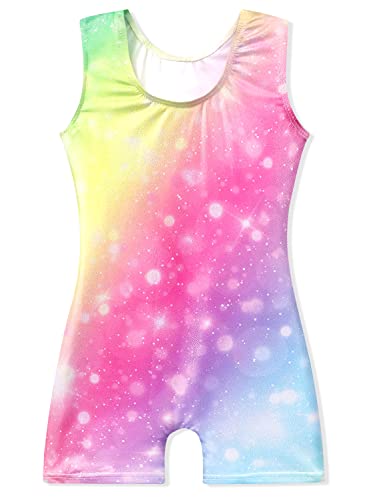 Image of EQSJIU Gymnastics Leotards for Girls Kids Rainbow Mosaic Mermaid Butterfly Stars Leopard Galaxy Tie Dye Cosmos Leopard