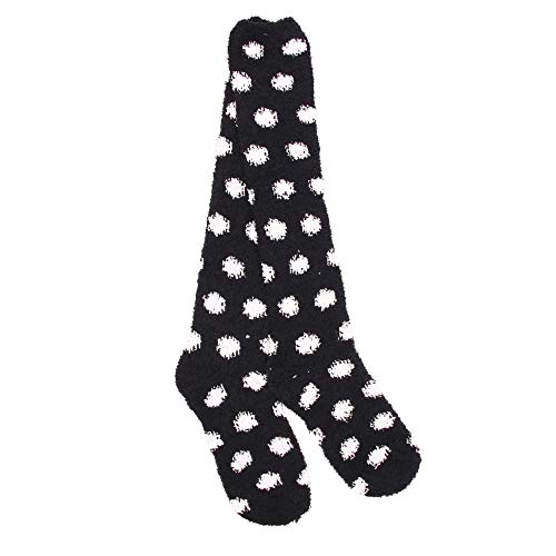 Image of BambooMN Women's Fuzzy Knee High Socks - Polka Dots and Solid Colors - 2 Sizes - 1 Pair Pack