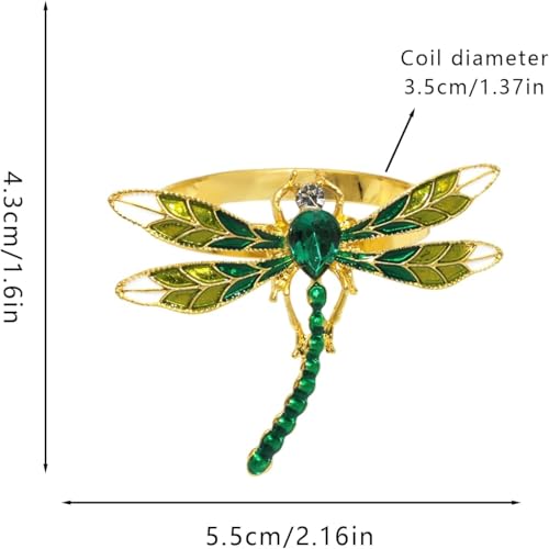 Dragonfly Napkin Rings Set of 4,Green Dragonfly Napkin Holders Gold Metal Napkin Buckle Bulk for Thanksgiving,Christmas, Family Gather, Table Decoration Rings by WUYUNTAI - Used condition - Image 3