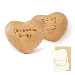 BETESSIN Herz Handschmeichler Holz Bin Immer bei dir Handschmeichler mit Schutzengel Muster und Grußkarte Glücksbringer…