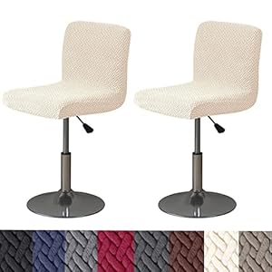 HFCNMY Bar Stool Covers with Backs,2 Pack Stretch Bar Stool Chair Covers,Jacquard Bar Stool Covers,Washable Bar Chair Covers Swivel Barstool Covers Slipcovers with Back Beige