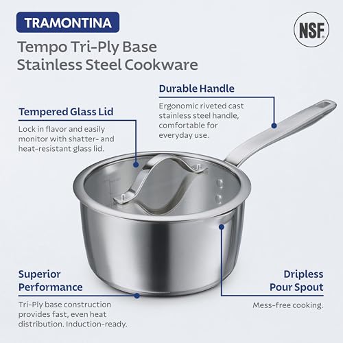 Tramontina Tempo Tri-Ply Base Stainless Steel 14-Piece Cookware Set with Glass Lids, Pots and Pans Kitchen Set, Induction-Ready, Oven-Safe, Dishwasher-Safe by Tramontina - Image 5