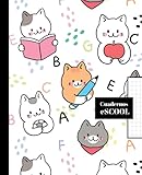  CUADERNO ESCOLAR: Cuaderno de hoja cuadriculada de 4 mm  Cuadrícula 4x4  Tamaño especial para la mochila  100 páginas  Diseño de portada de gatitos y letras.