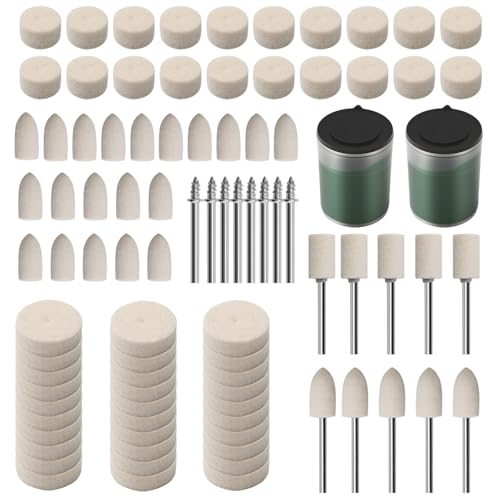 90PCS Polishing Kit with Wool Felt Pads Wheel Polishing Kit with 2 Bottles Abrasive Green Paste Sanding Bits 1/8" Shank for Dremel Electric Grinder Accessories Rotary Tool Resin Bicycle Jewelry