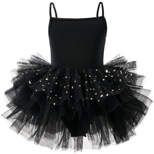 Maeau - Robe de Ballet pour Fille Tutu Justaucorps sans Manches Vêtements de Danse Robe de Princesse Maille Impression Étoiles - Noir - 4-6 Ans