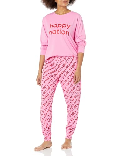 Happy Nation Girls Adult Size Classic Pj Sleep Set, Fuchsia Pink