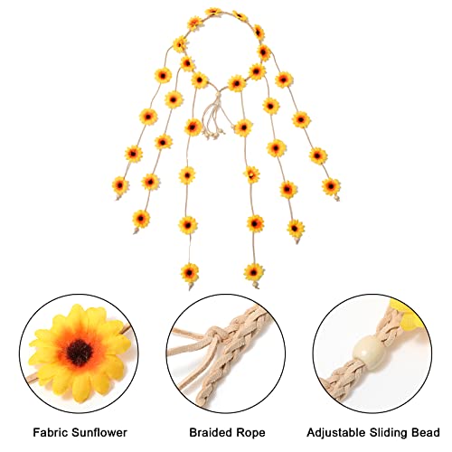 image for AWAYTR Flower Hippie Headband Floral Crown Behemain Sunflowers Beads A