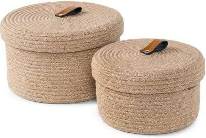 boho round mini rope paper storage jute woven Shelf basket hamper baby nursery tray bucket organizer gifts set of 2 for kids toys,fruits,living room,bathroom,kitchen,office set 01.1