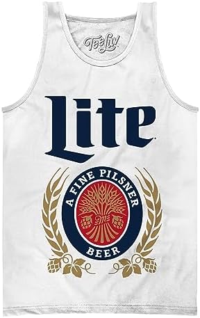 Tee Luv Men's Miller Lite Tank Top - Miller Light Beer Tank Shirt, White, S  at Amazon Men's Clothing store