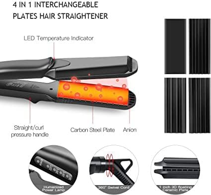 Miniatura 8 de Engarzadora de pelo, plancha de pelo con 4 placas de cerámica de turmalina intercambiables, temperatura ajustable para todo tipo de cabello
