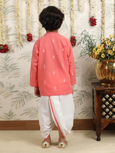 Image of POLKA TOTS 100% Cotton Elegant Traditional Dhoti Kurta Set for Baby Boys | Ultra-soft Cotton Ethnic Dress for Festivals and Weddings | Traditional Angrakha Dress for Kids Boys
