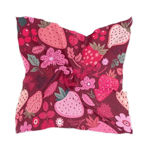 Kigai Square Scarf for Women Cute Strawberry Silk Feeling Head Scarf Breathable Lightweight Hair Scarf Neck Scarf, 23.6 × 23.6 inch Women's Bandanas & Scarves