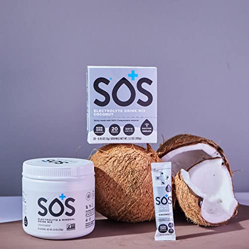 Sos Hydration Electrolytes Powder - Dehydration Mineral Water Flavoring Drink Mix Multiplier, Helps Renew Energy & Rehydration, With Potassium And Low Sugar - Coconut (50 Serving Tub, 280G) #TOP2