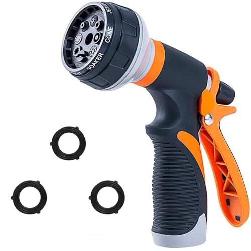 Solifo Garden Hose Nozzle,New Upgraded Version High-Pressure 8 Spray Patterns Adjustable Hose Sprayer Nozzle,ABS Slip Resistant,Water Hose Nozzle for Plant Watering,Car Wash,Showering Pets,Outdoor Fun
