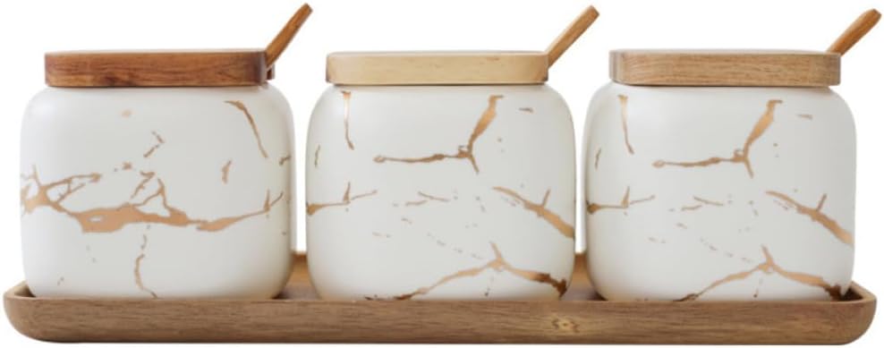 OUNONA 1 Set Seasoning Jar with Spoons Lids Tray for Kitchen Organization Stylish Marble Design for Convenient Spice Storage