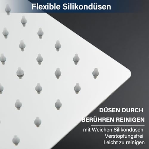 Hevenaov LED Duschkopf Regendusche 16 Zoll Edelstahl Duschkopf Regendusche mit Selbstreinigenden Düsen Regendusche Brausekopf Quadratisch, Chrom (40CM)