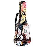 Sac à dos de guitare étanche avec fermeture éclair souple pour guitare acoustique, basse et folk classique, pour guitare électrique folk ou classique, jour de la journée, motif tête de mort et fleurs
