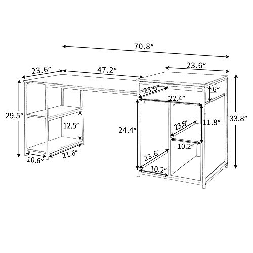 Merax Computer Desk With Shelves And Organizers Storage For Work, Pc/Laptop Workstation, 71 Inch Long Large, Black Table #TOP2