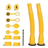 Upgraded Gas Can Spout Replacement, Leak-Proof Gas Can Nozzle, 2-Kit Durable HDPE Material Spouts, Complete set with Flexible Nozzles, Vent Cap, Drill Bit, Easy Install, Fit most 1/2/5/10 Gal Oil Cans