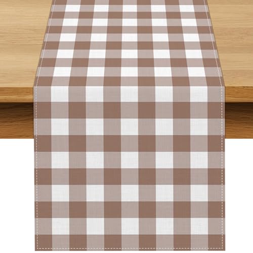 Buxiuer Khaki Gingham Table Runner Light Brown...