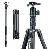 Fotopro 73" Carbon Fiber Tripod for Camera Compact Travel Tripod with Ball Head Detachable Monopod with Quick Release Plate and Camera Bag Load up to 22lbs/10KG X-Go Plus E2 Green