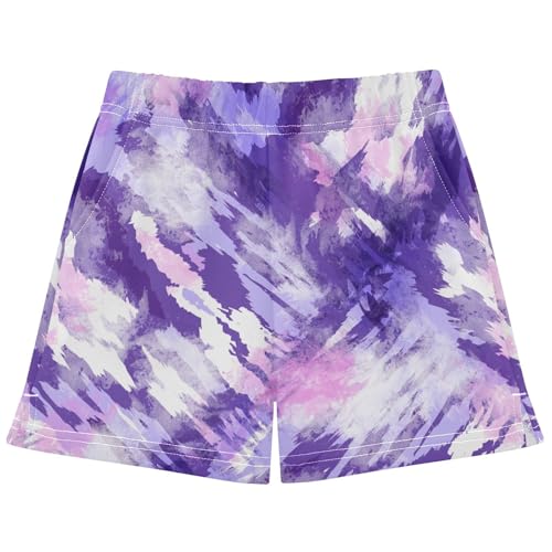 pnyoin Girl's Shorts Purple Watercolor Athletic Running Shorts with Pockets Size 7-8t