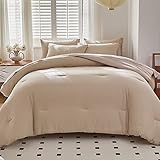 WARMDERN Khaki Comforter Set Twin Size Waffle Weave Lightweight Bedding Comforter Sets Soft Microfib