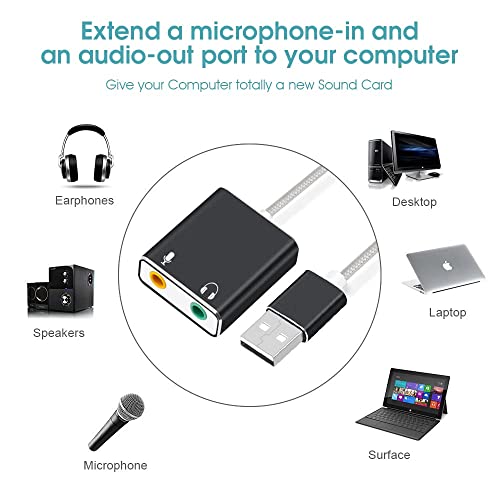 Image of USB Sound Card for Laptop PC, 7.1 CH l USB to Aux 3.5mm Audio Adapter Compatible with Laptop, PC, Windows, Mac, Linux, PS5, PS4, Plug & Play No Drivers Need (Multicolor)