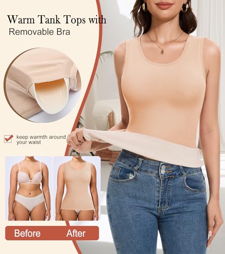 Image of Slimming Tank Top for Women V Neck Lace Camisole Tops with Built in Bra Cami Vest Base Layer