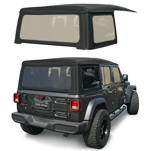 Sierra Offroad Soft Top for 2018 to 2026 Jeep Wrangler JL - Fabric Only - Black, Sailcloth Vinyl - Fits 4 Door Wrangler Soft Top & Rear Plastic Tinted Windows - Factory Fit Replacement - No Frame Kit