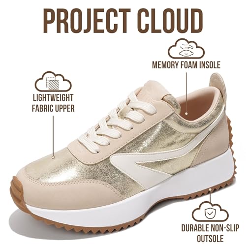 Image of Project Cloud Womens Sneakers - Memory Foam Insole and Lightweight Spring Shoes - Non-Slip Lace Up Trendy Shoes - Fashion Sneakers for Women 2026