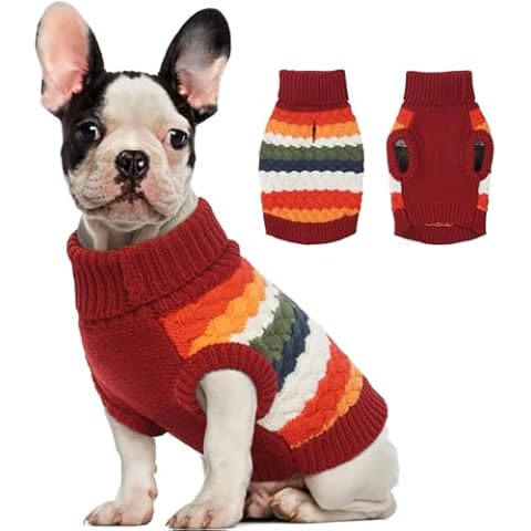 Kuoser Dog Sweater, Large Dog Sweaters for Girls Boys Christmas Thanksgiving Outfit, Thick Dog Fall Winter Sweater Cable Knitwear, Pet Sweatshirt Dog Warm Clothes Turtleneck Pullover, Red L Cover