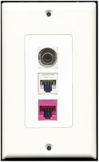 RiteAV - Placa de pared decorativa (1 puerto 3,5 mm 1 Cat5e Ethernet blanco 1 Cat5e Ethernet), color rosa