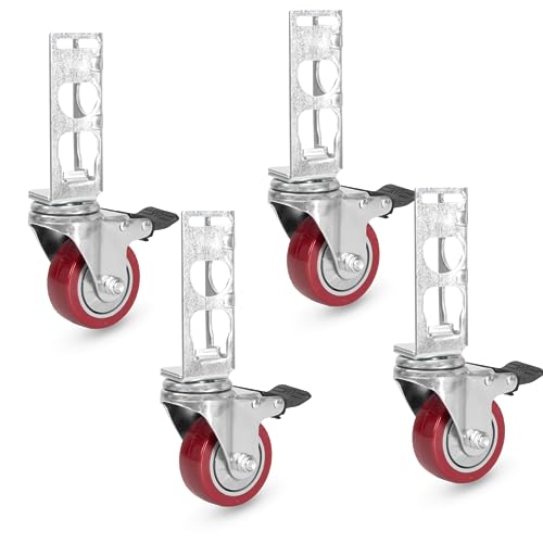 Image of Iron Forge Tools Rolling Storage Rack Caster Wheels Heavy Duty - Set of 4 Locking Castor 3 Inch 530 lb Capacity for Boltless Self Locking Shelving Racks, Nylon and Steel Ball Bearing Wheels