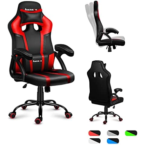 huzaro Force 3.1 Desk Ergonomic Gaming Office Gamer Chair Swing Mechanism Armrests Neck Lumbar Cushion Maximum Load 140 kg Red, Polyurethane Faux Leather, Standard Cover