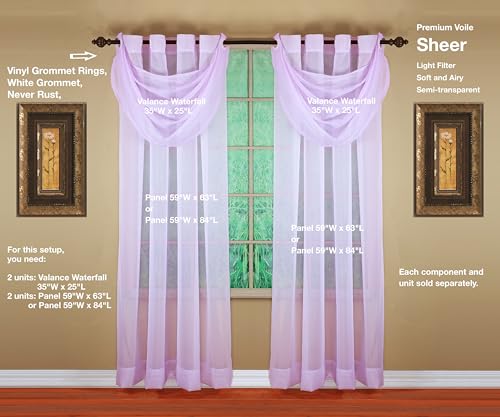 Image of Today's Curtain, Emelia Grommet Sheer Valance Waterfall 25 inch Lilac, 35 inch W x 25 inch L