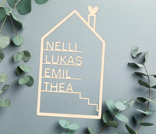 PartyMagix Deko Haus zum Einzug Einweihungsgeschenk Birke personalisiert, bis zu 5 Namen 20 cm & 30 cm - feine Lasergravur, Einzugsgeschenk Haus Wohnung Geschenkidee Dekoration für zu Hause
